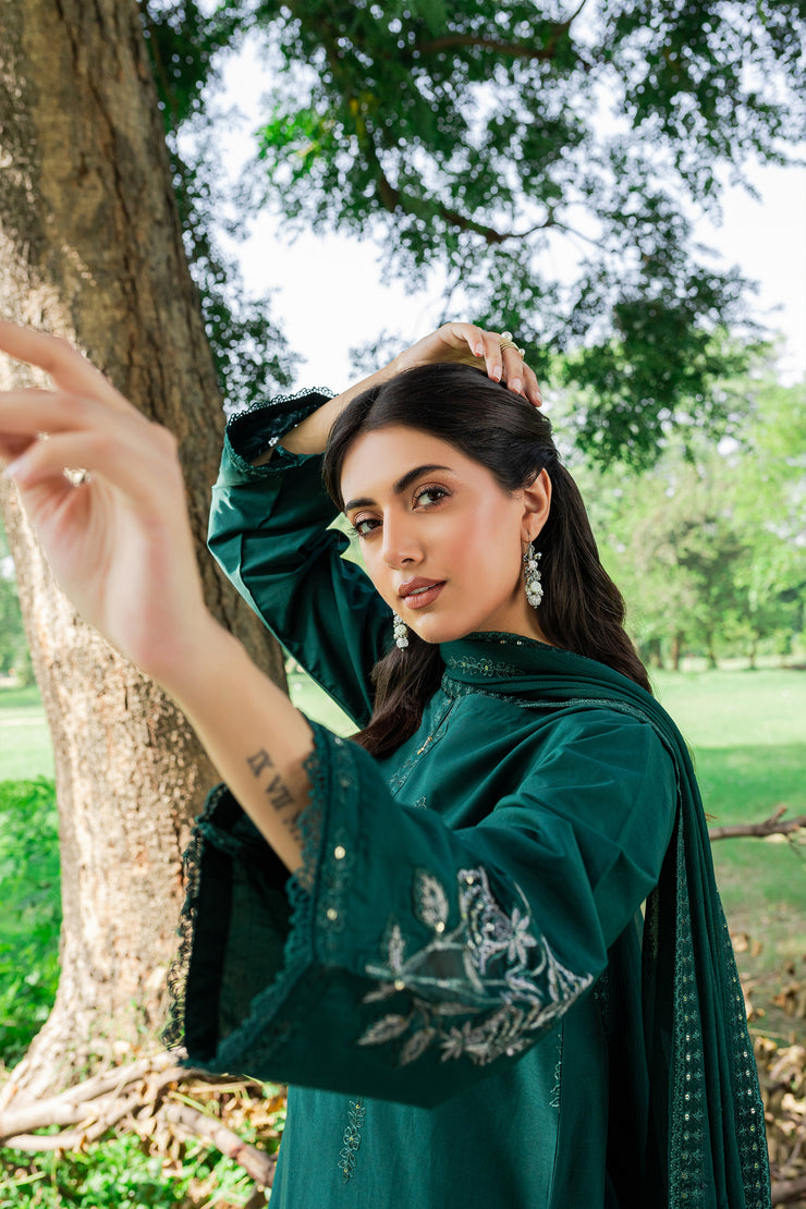 Green Mink 3Pc - Embroidered Cambric Dress - BATIK