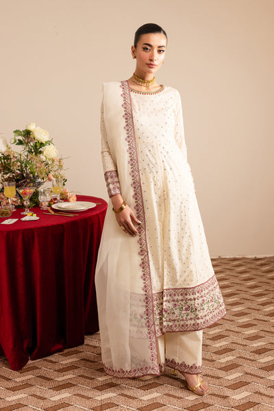 Sufaid 3Pc - Embroidered Luxe Pret