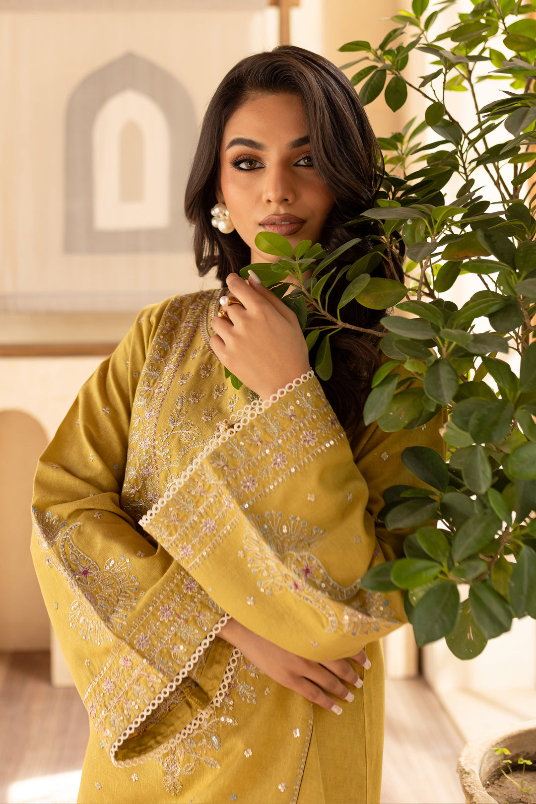 Rhea Lime 2Pc - Embroidered Karandi Dress - BATIK