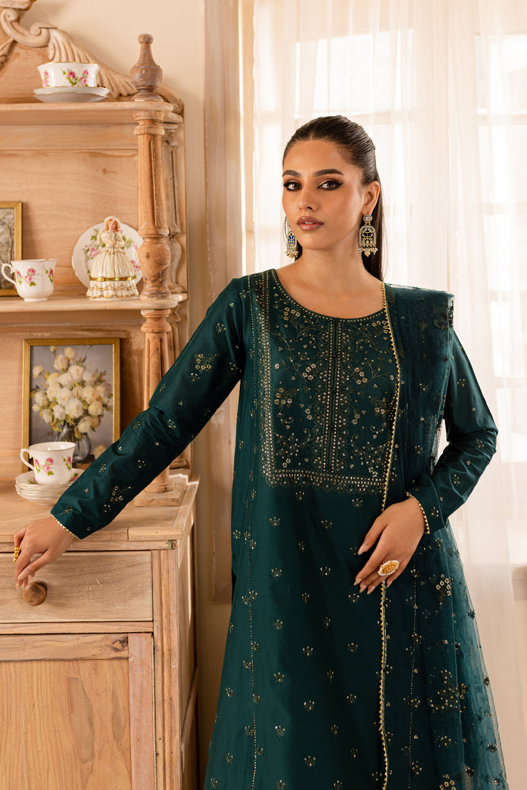 Teal Sitara 3Pc - Embroidered Lawn Dress - BATIK