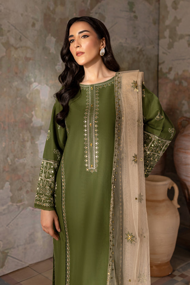 Kermit 3Pc - Embroidered Khaddar Dress