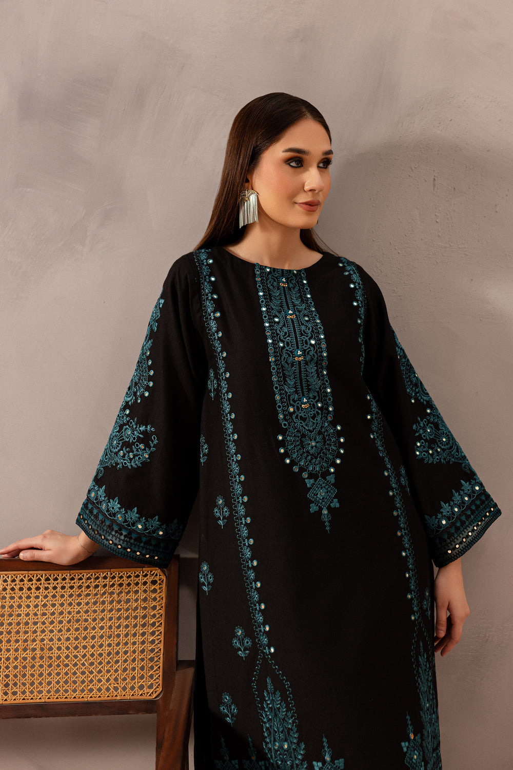 Misha Black 2Pc - Embroidered Karandi Dress - BATIK