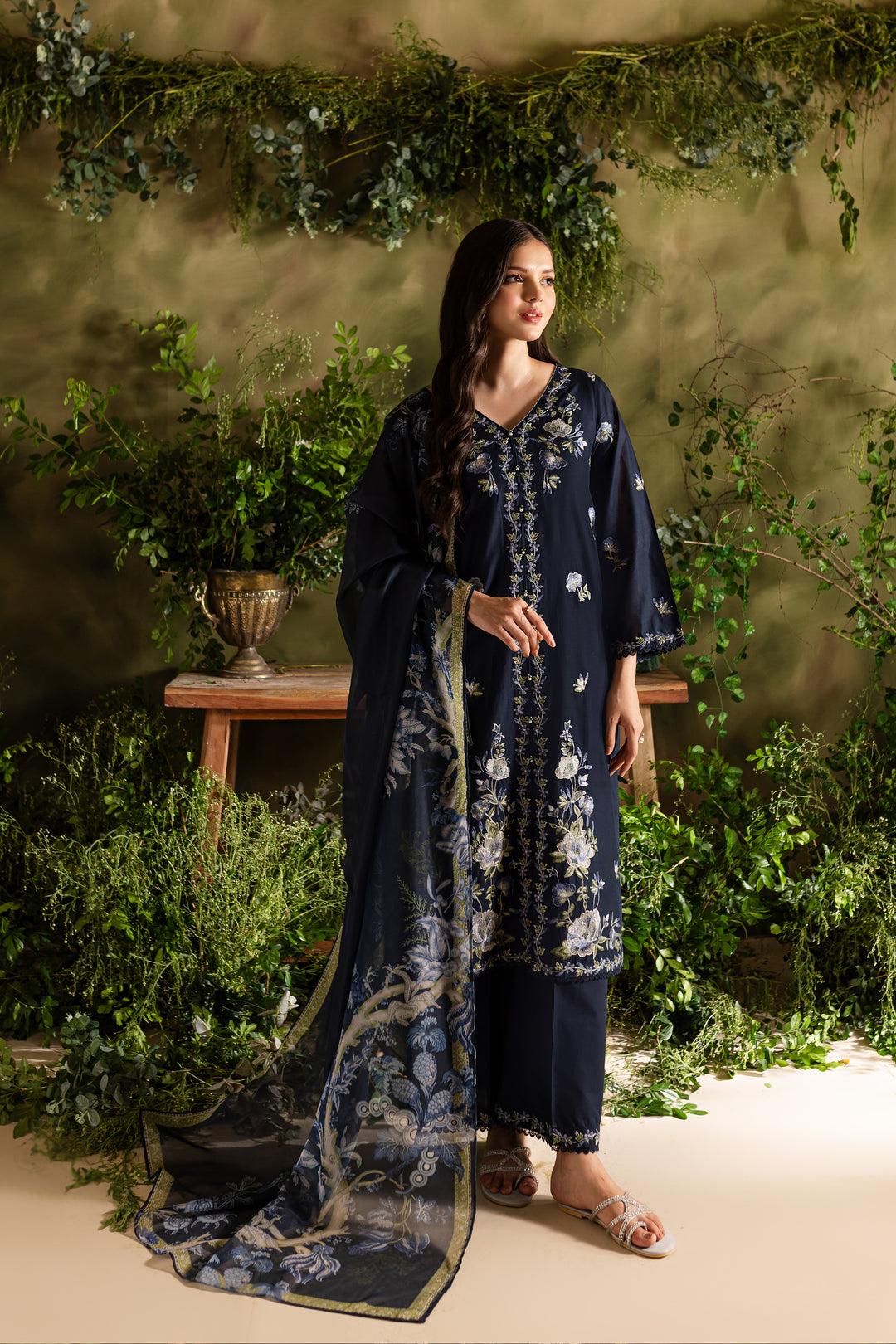 Denim 3Pc - Embroidered Lawn Dress - BATIK