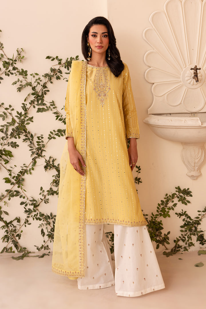 Macaroon 3Pc - Embroidered Sharara Pret