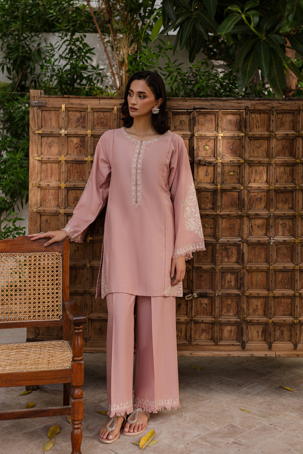 Pink Blush 2Pc - Embroidered Khaddar Dress - BATIK