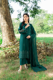 Green Mink 3Pc - Embroidered Cambric Dress - BATIK