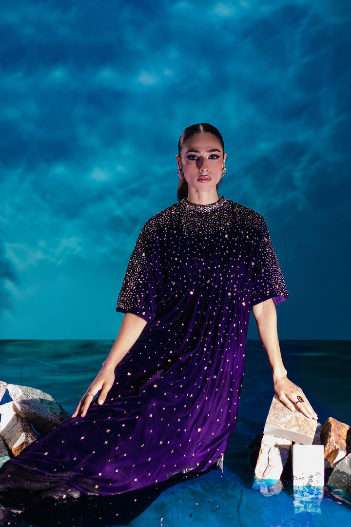 Purple 1Pc - Formal Velvet Kaftan - BATIK
