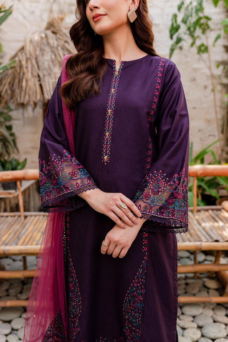 Corsetry 3Pc - Embroidered Karandi Dress - BATIK