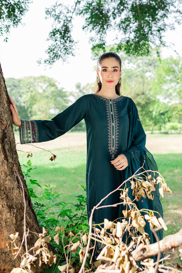 Shamrock 3Pc - Embroidered Karandi Dress - BATIK