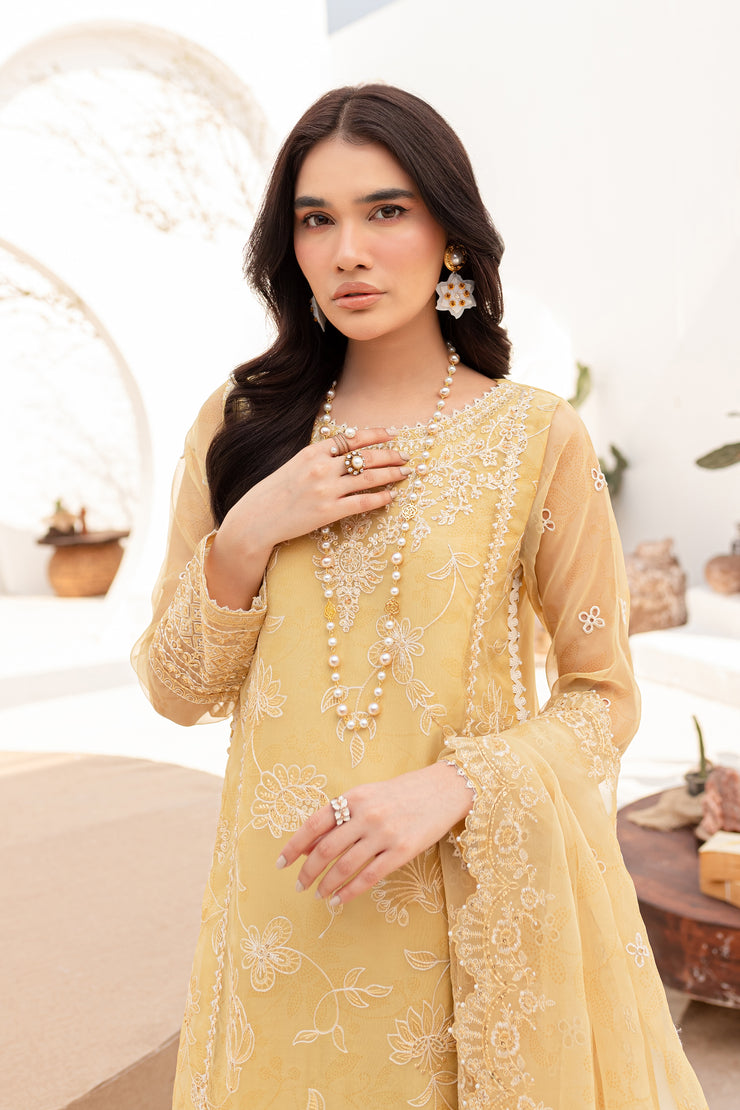 Light Gold 3Pc - Embroidered Luxe PRET - BATIK