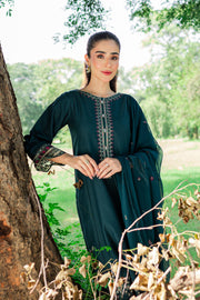 Shamrock 3Pc - Embroidered Karandi Dress - BATIK