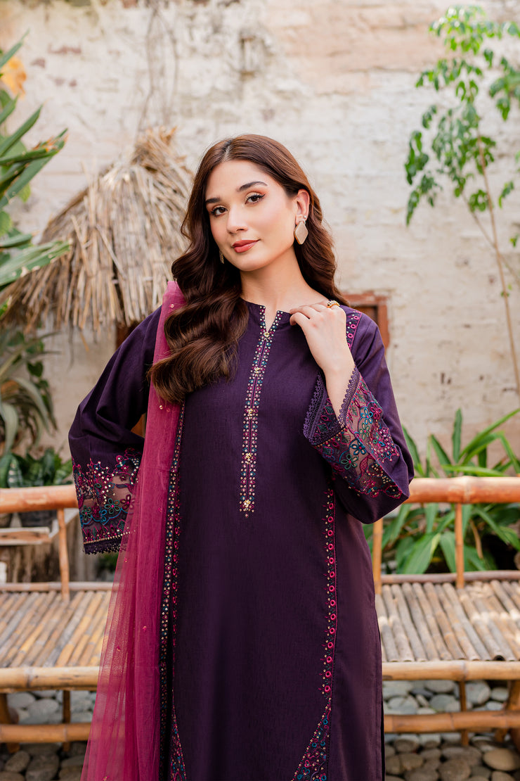 Corsetry 3Pc - Embroidered Karandi Dress - BATIK