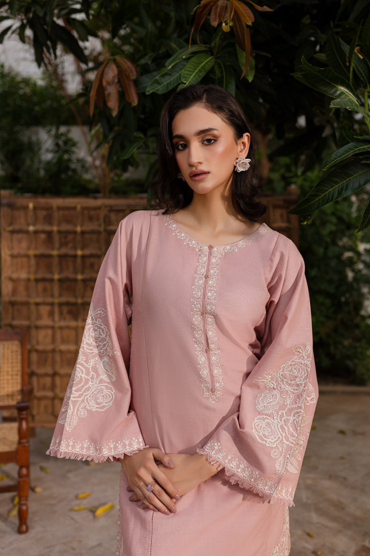 Pink Blush 2Pc - Embroidered Khaddar Dress - BATIK