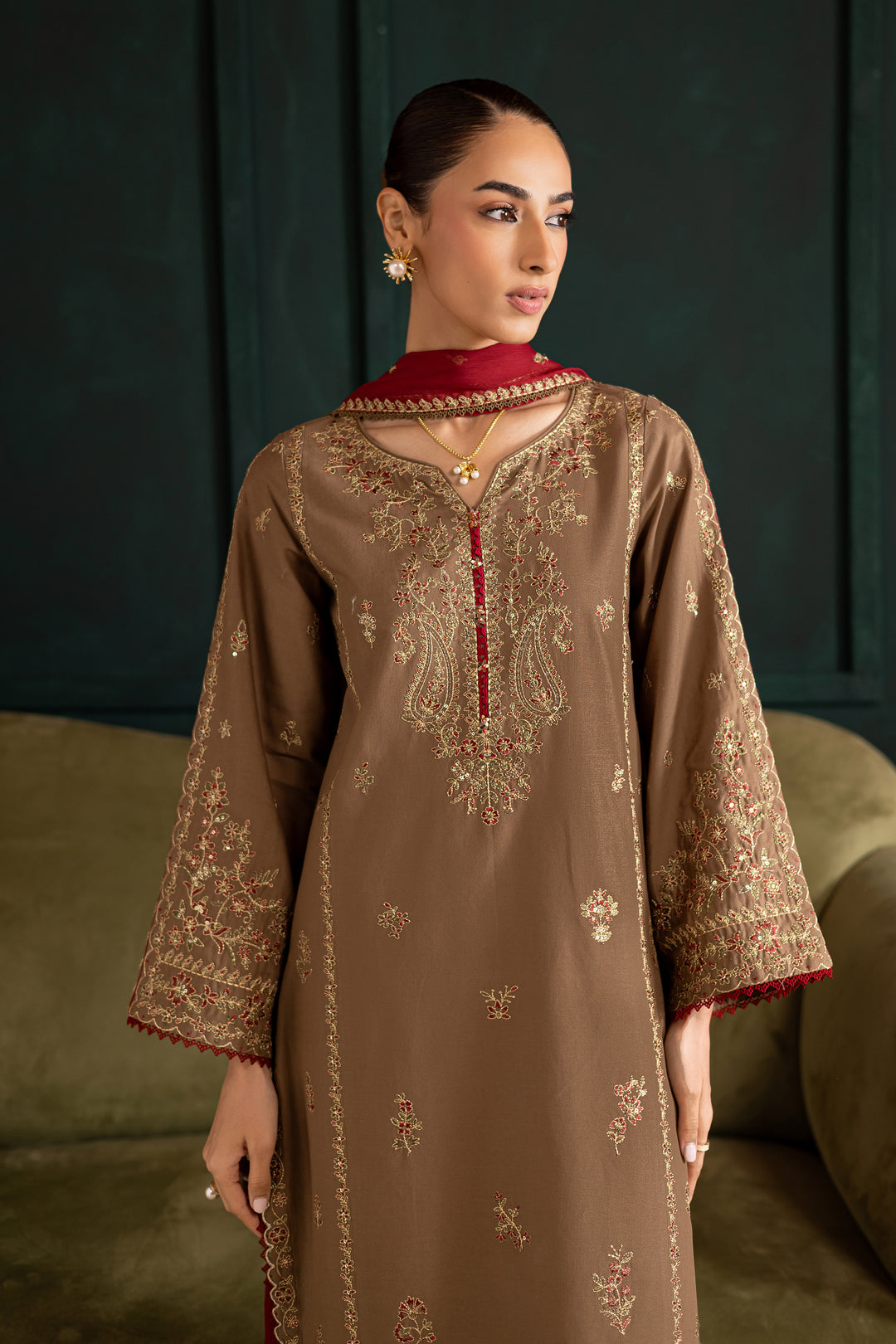 Tiramisu 3Pc - Embroidered Khaddar Dress