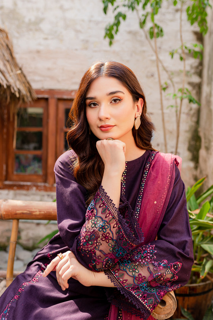 Corsetry 3Pc - Embroidered Karandi Dress - BATIK