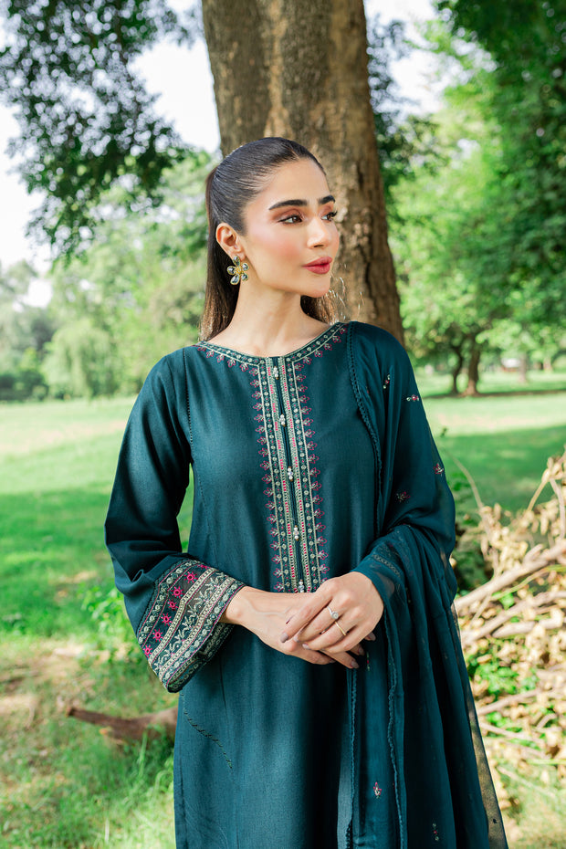 Shamrock 3Pc - Embroidered Karandi Dress - BATIK