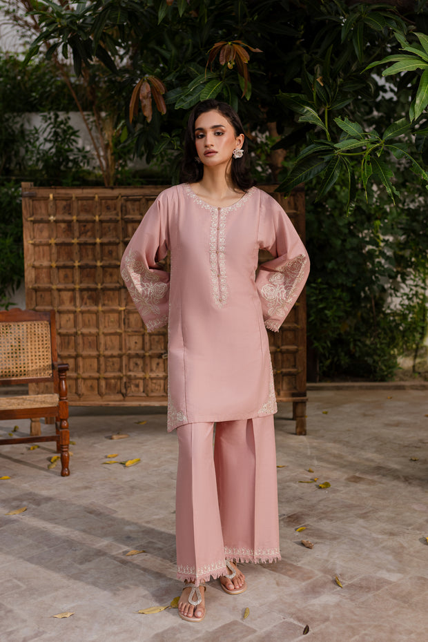 Pink Blush 2Pc - Embroidered Khaddar Dress - BATIK