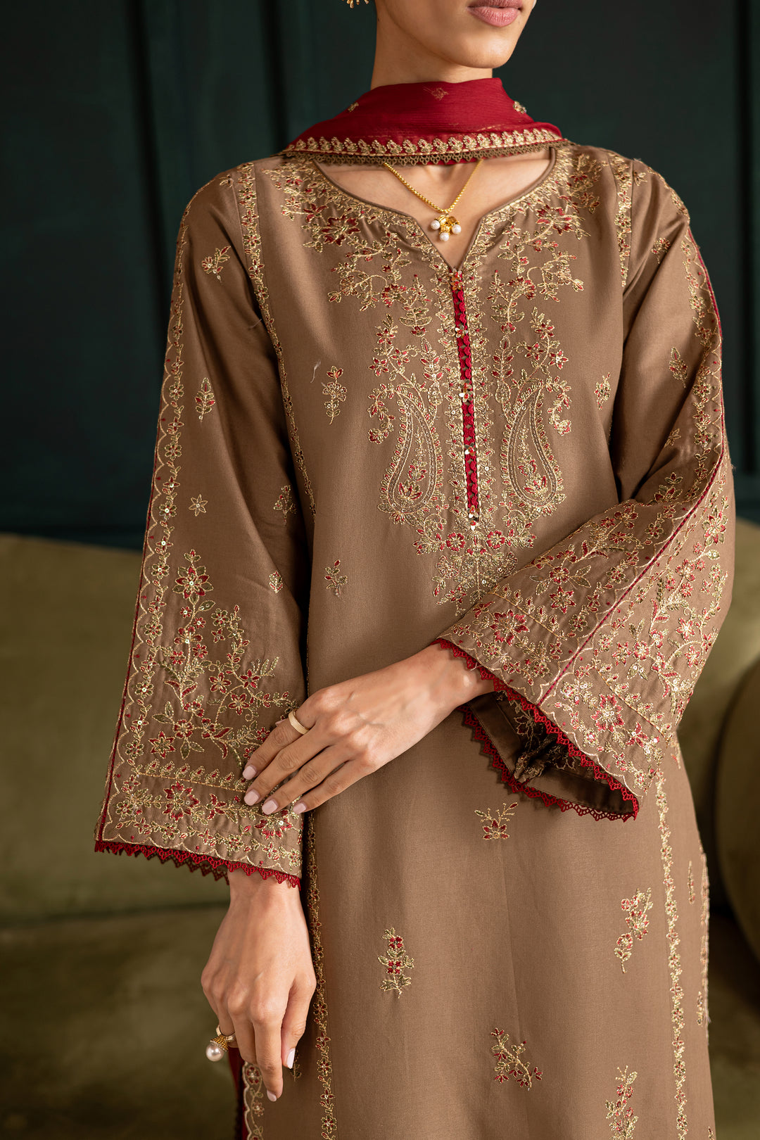 Tiramisu 3Pc - Embroidered Khaddar Dress