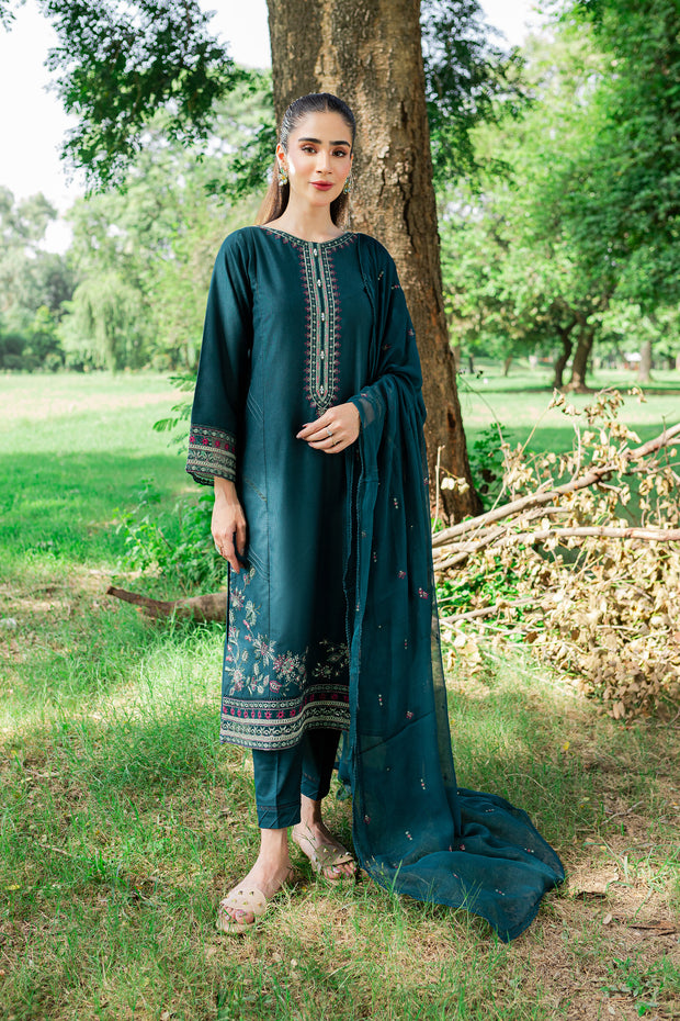 Shamrock 3Pc - Embroidered Karandi Dress - BATIK