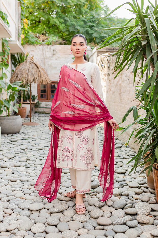 Albion 3Pc - Embroidered Khaddar Dress - BATIK