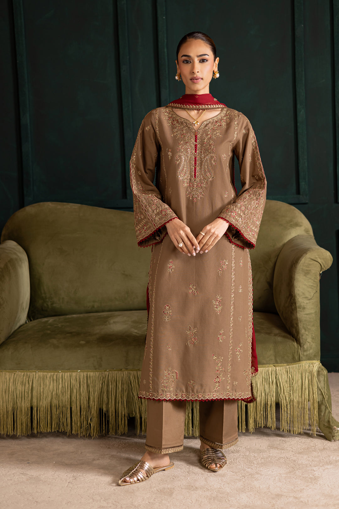 Tiramisu 3Pc - Embroidered Khaddar Dress