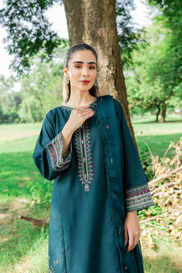 Shamrock 3Pc - Embroidered Karandi Dress - BATIK