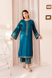 Teal Dust 2Pc - Embroidered Karandi Dress - BATIK