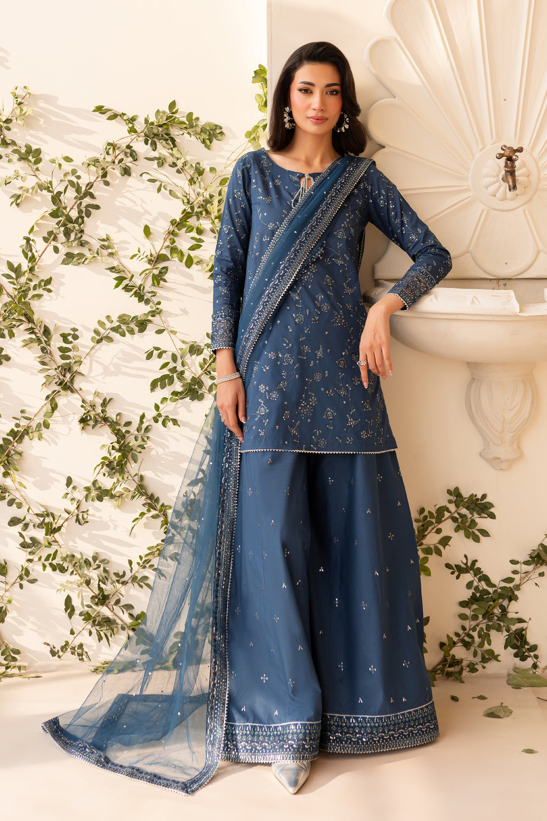 Alexis 3Pc - Embroidered Sharara Pret