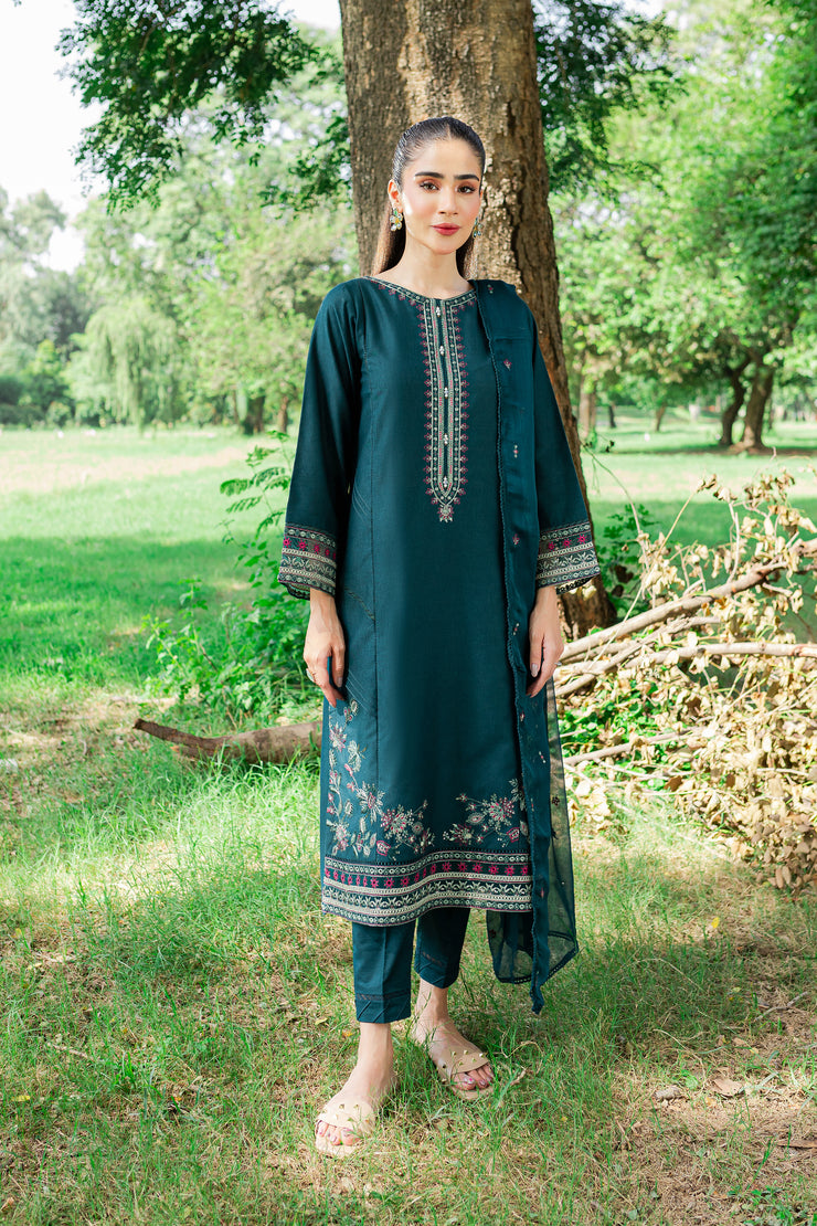 Shamrock 3Pc - Embroidered Karandi Dress - BATIK