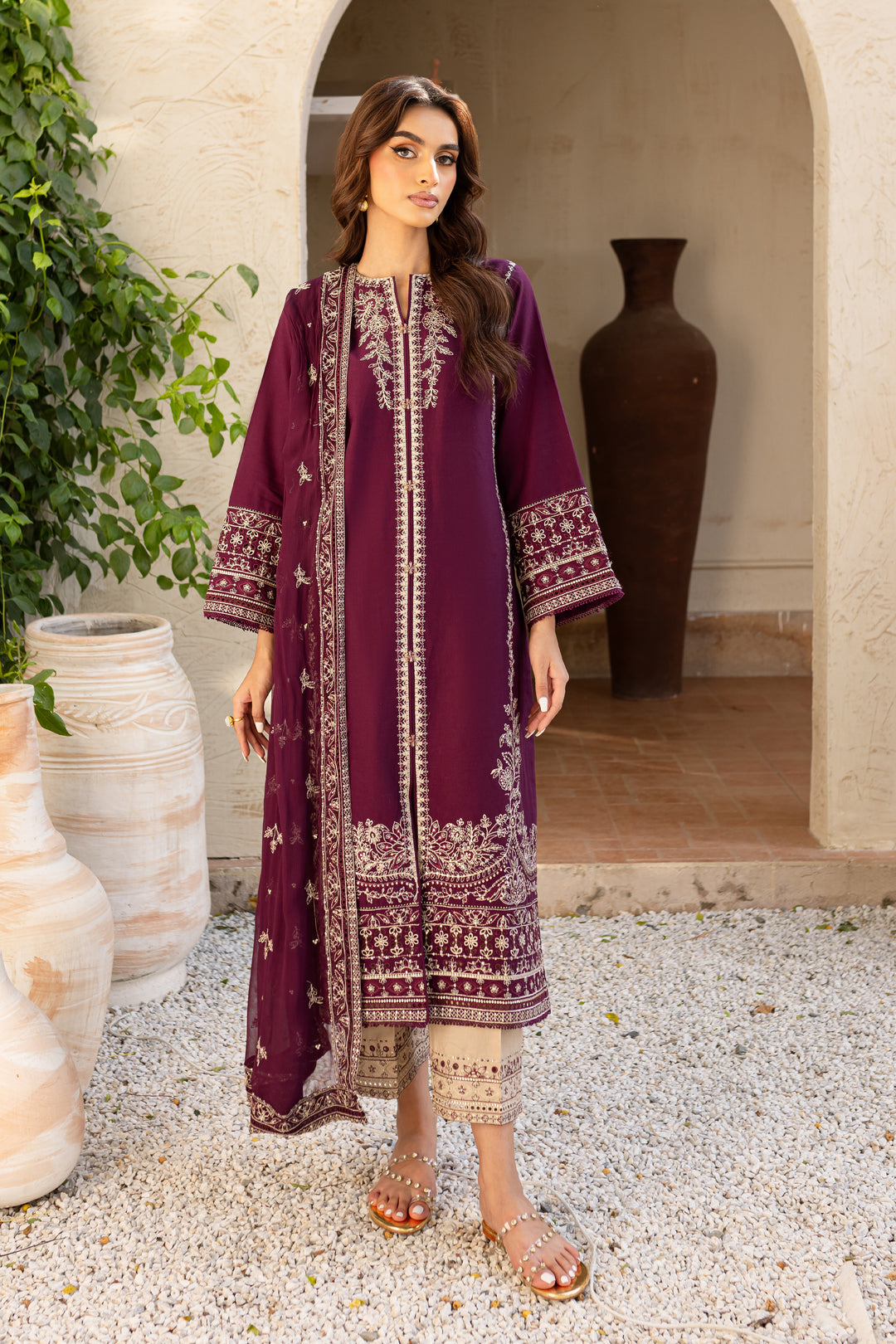 Honey Well 3Pc - Embroidered Khaddar Dress - BATIK