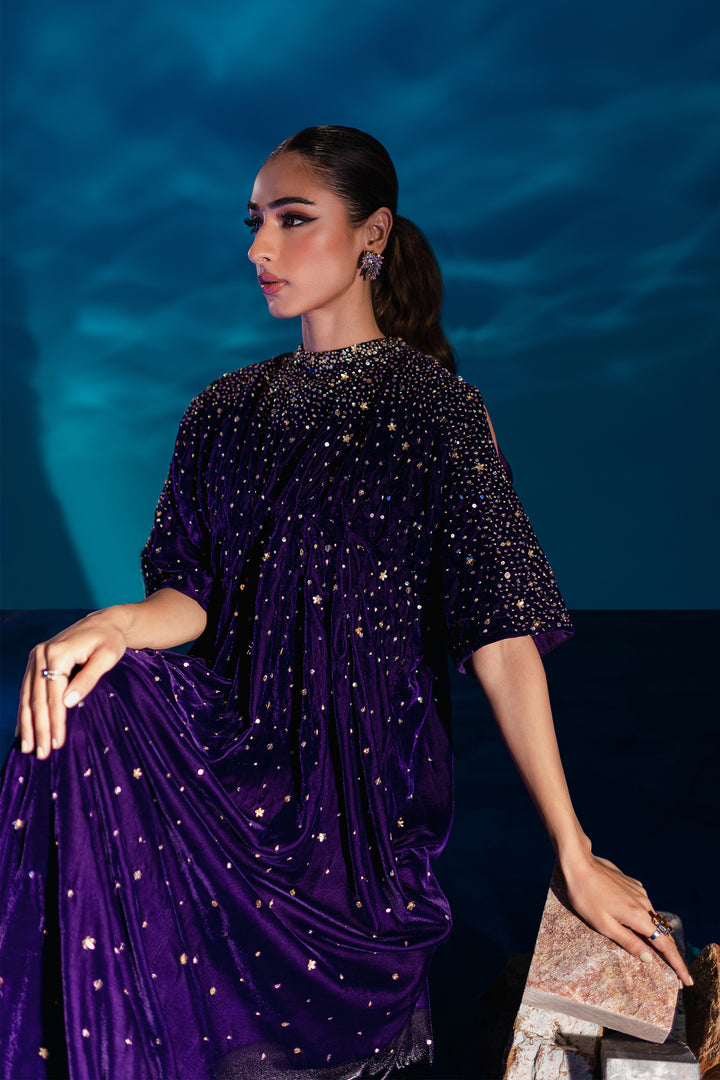 Purple 1Pc - Formal Velvet Kaftan - BATIK