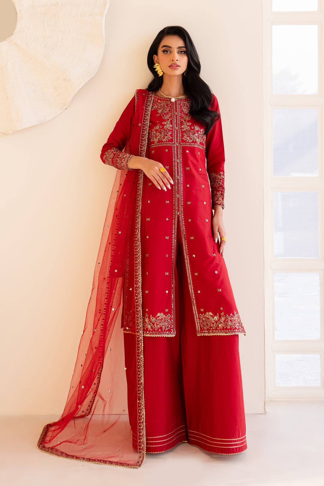 Makhmal 3Pc - Embroidered Sharara Pret