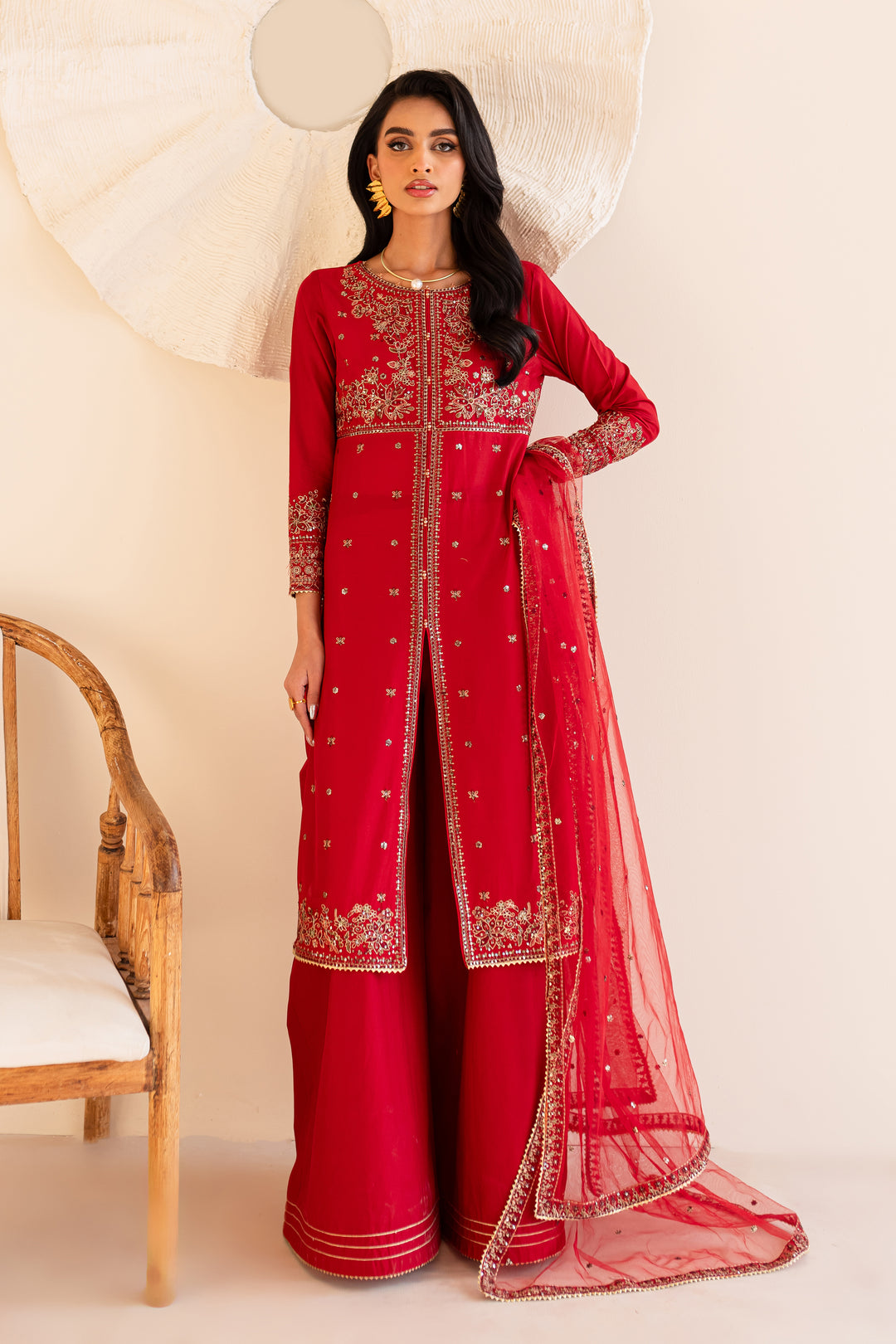 Makhmal 3Pc - Embroidered Sharara Pret