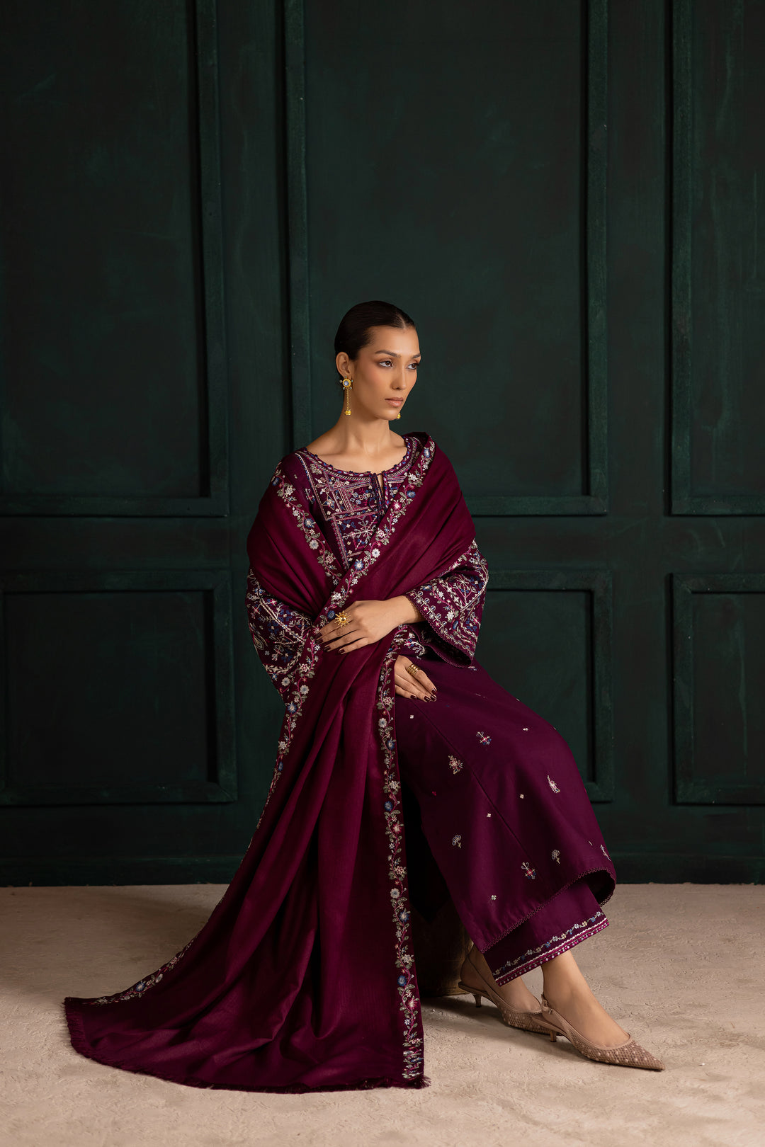 Meg 3Pc - Embroidered Khaddar Dress