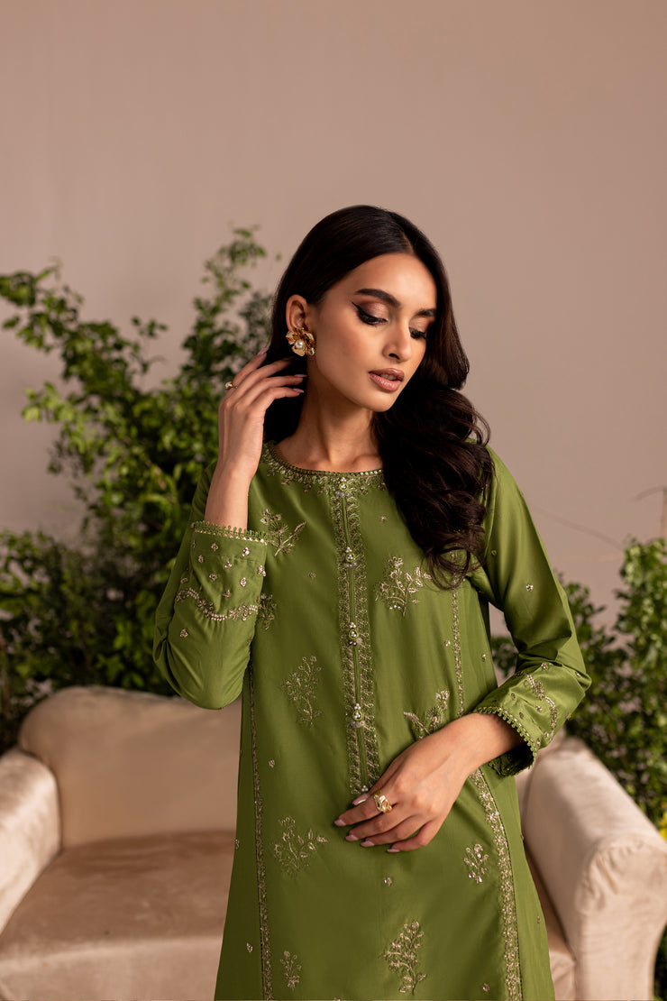 Zoel Green 2Pc - Embroidered Lawn Dress - BATIK