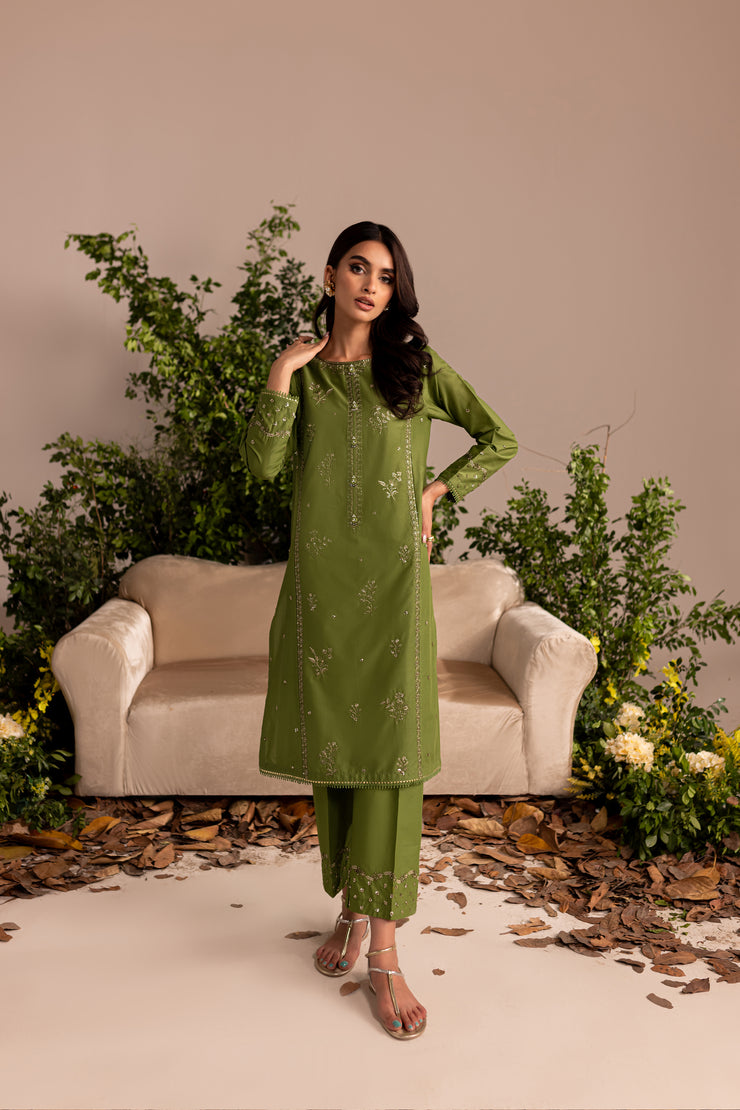 Zoel Green 2Pc - Embroidered Lawn Dress - BATIK