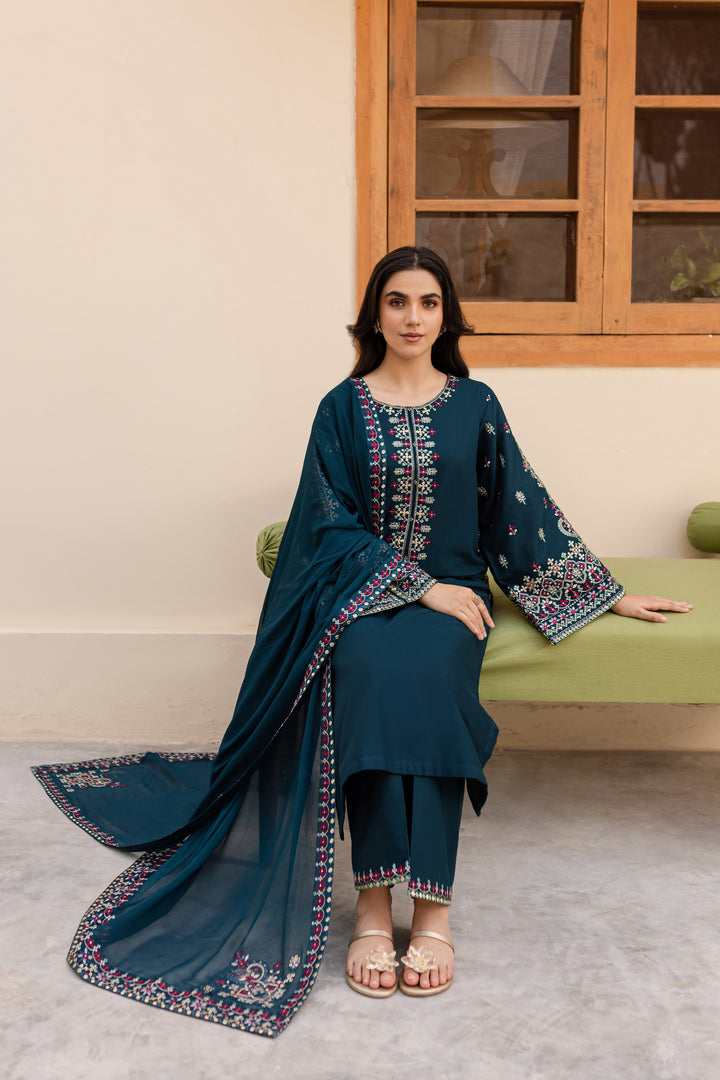 Nihan 3Pc - Embroidered Khaddar Dress - BATIK