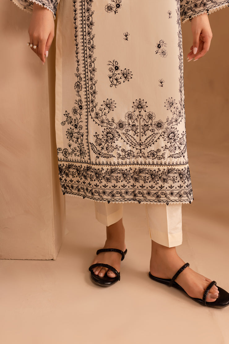 White Chrome 3Pc - Embroidered Lawn Dress - BATIK