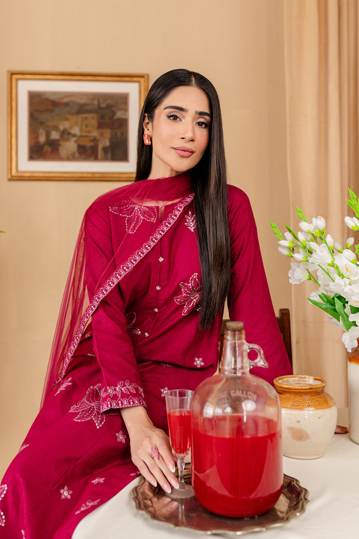Lilly 3Pc - Embroidered Karandi Dress - BATIK