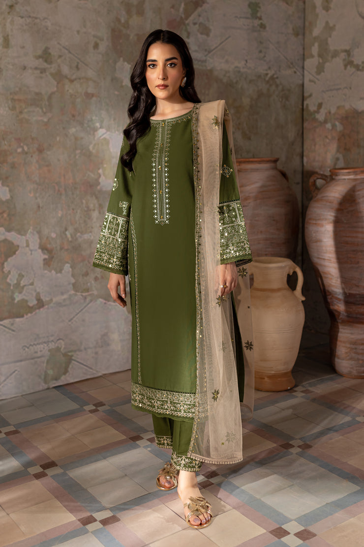 Kermit 3Pc - Embroidered Khaddar Dress