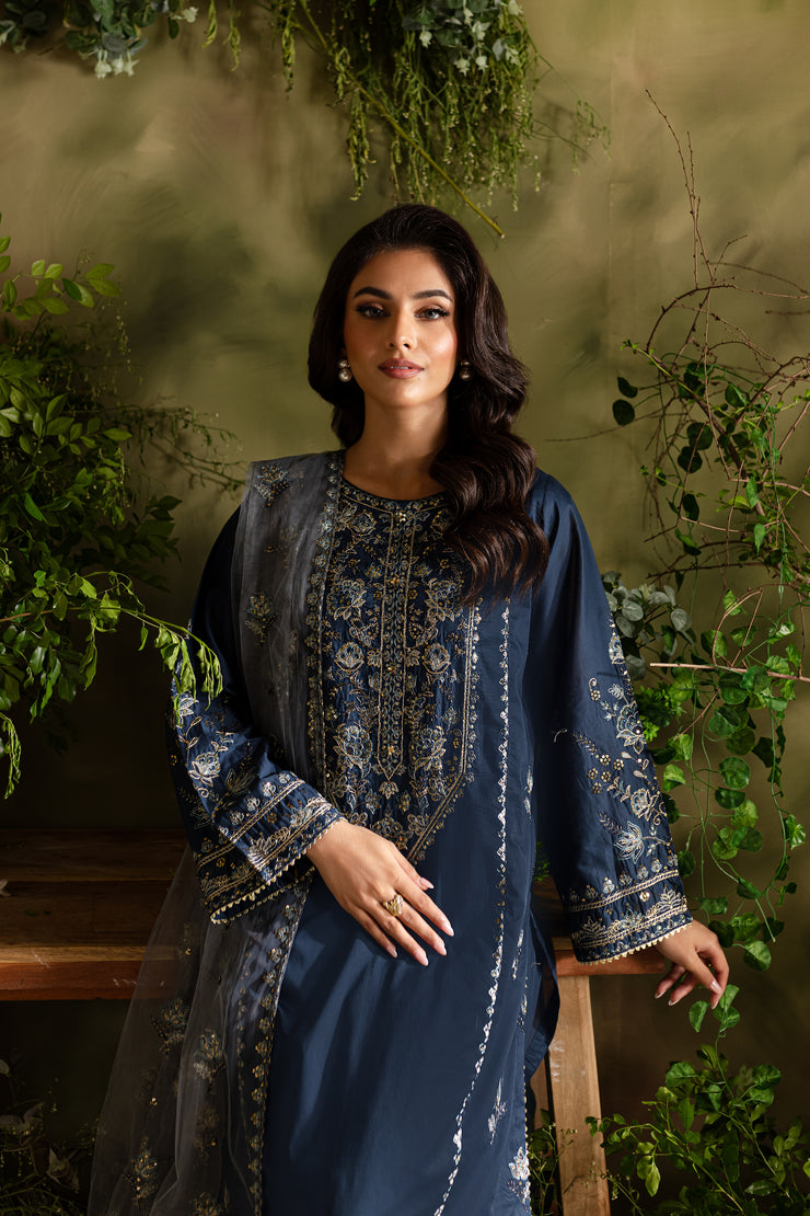 Blue Aurora 3Pc - Embroidered Lawn Dress - BATIK