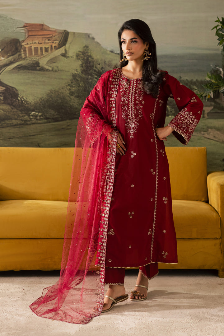 Maroon Haze 3Pc - Embroidered Lawn Pret