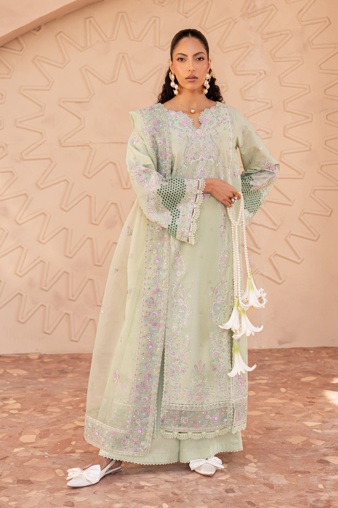 Meeral Green 3Pc - Embroidered Luxe Pret