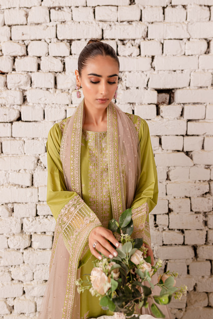Forest Green 3Pc - Embroidered Lawn Dress - BATIK