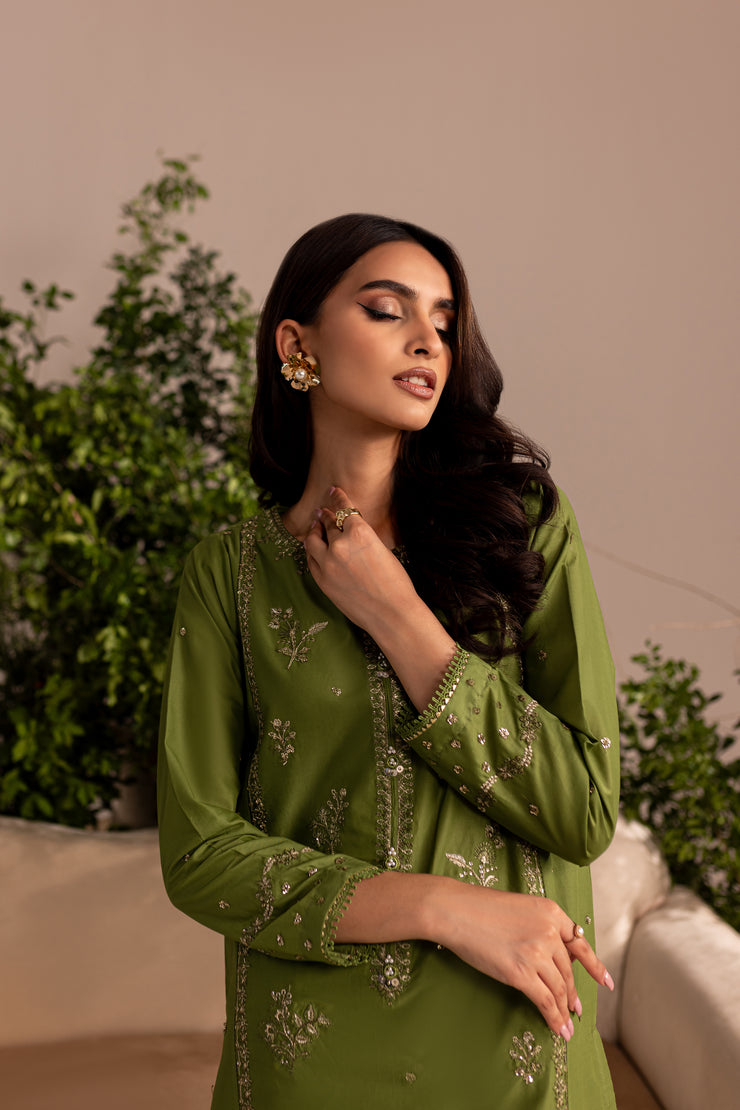 Zoel Green 2Pc - Embroidered Lawn Dress - BATIK