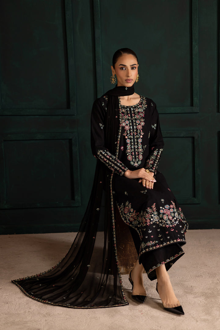 Night flower 3Pc - Embroidered Khaddar Dress