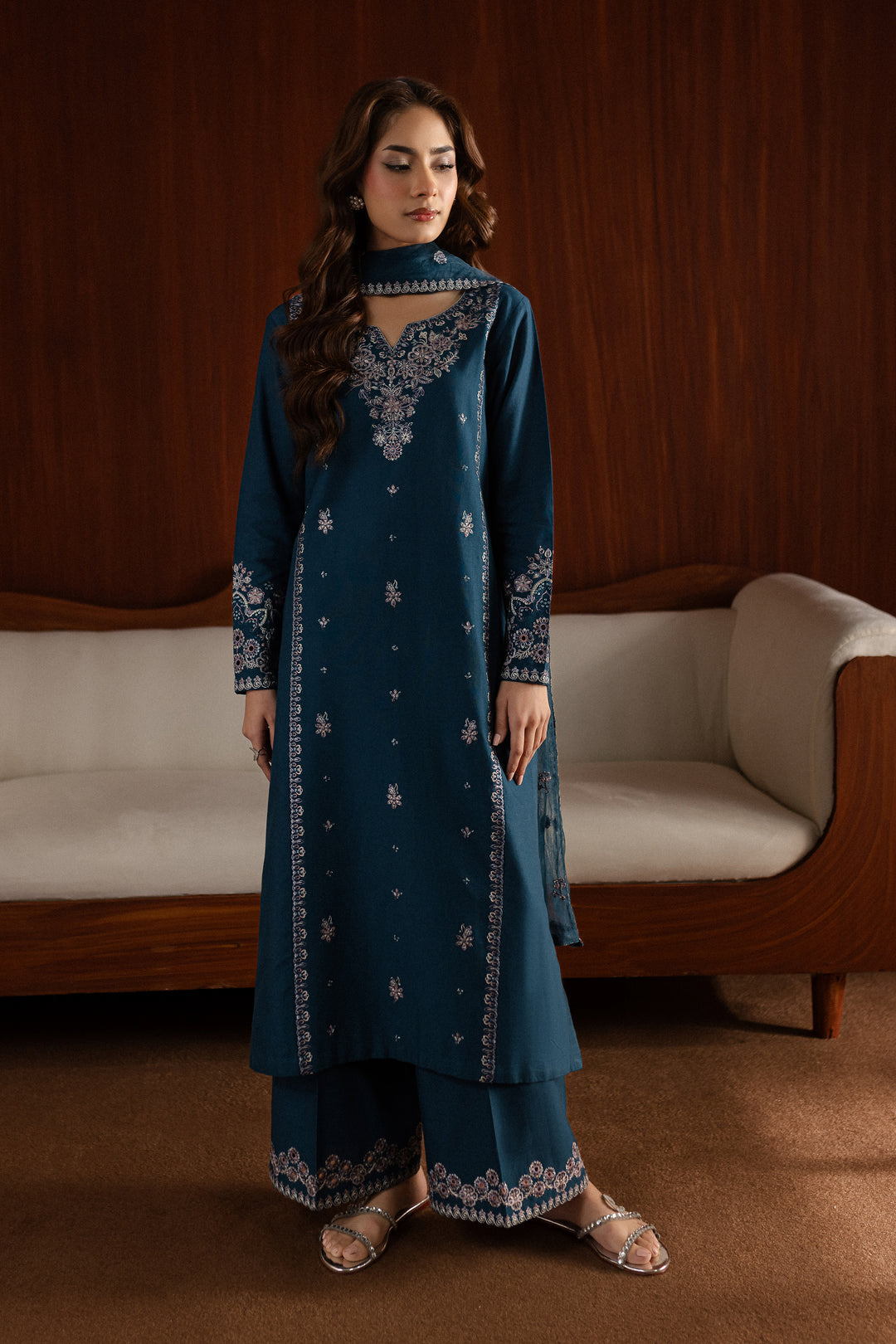 Blue Twinkle 3Pc - Embroidered Khaddar Dress - BATIK