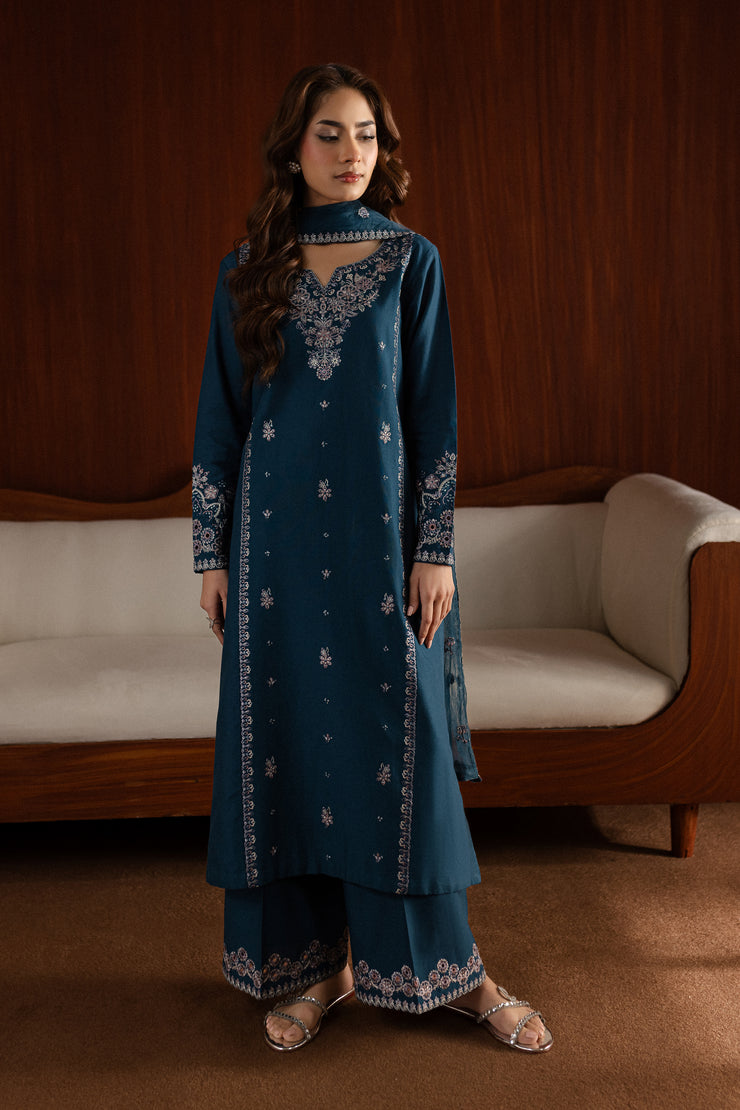 Blue Twinkle 3Pc - Embroidered Khaddar Dress