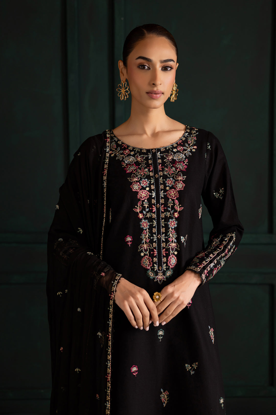 Night flower 3Pc - Embroidered Khaddar Dress