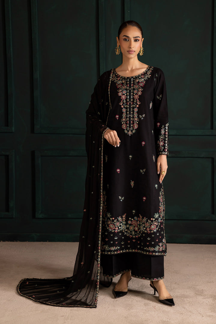 Night flower 3Pc - Embroidered Khaddar Dress